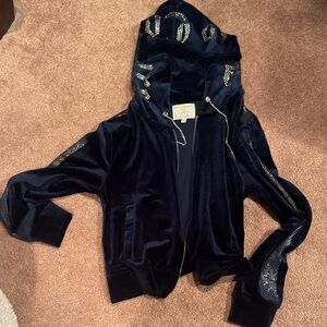 Juicy Couture Navy Velour Hoodie with Gold Accents